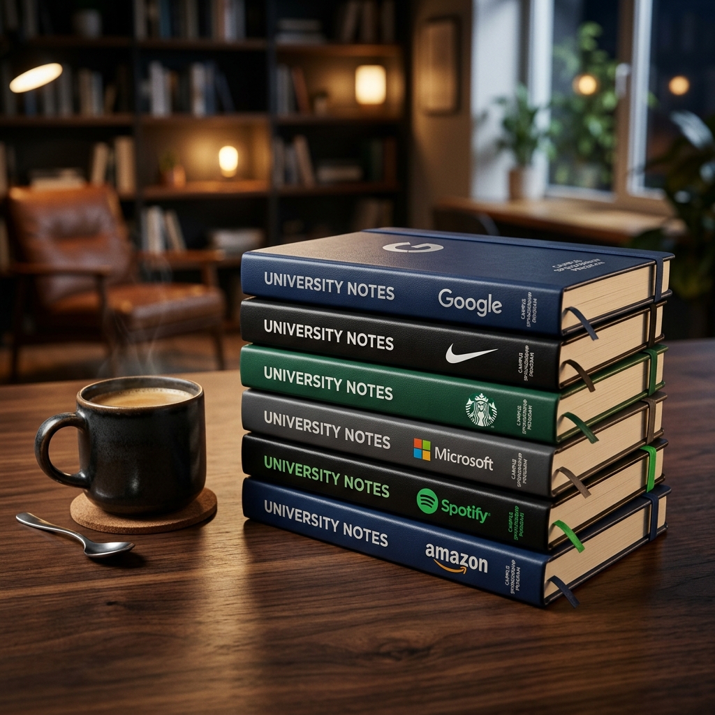 Stack of corporate-sponsored notebooks